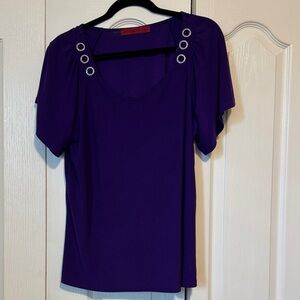 Elegant Purple Short Sleeve Top with Eyelet Detail